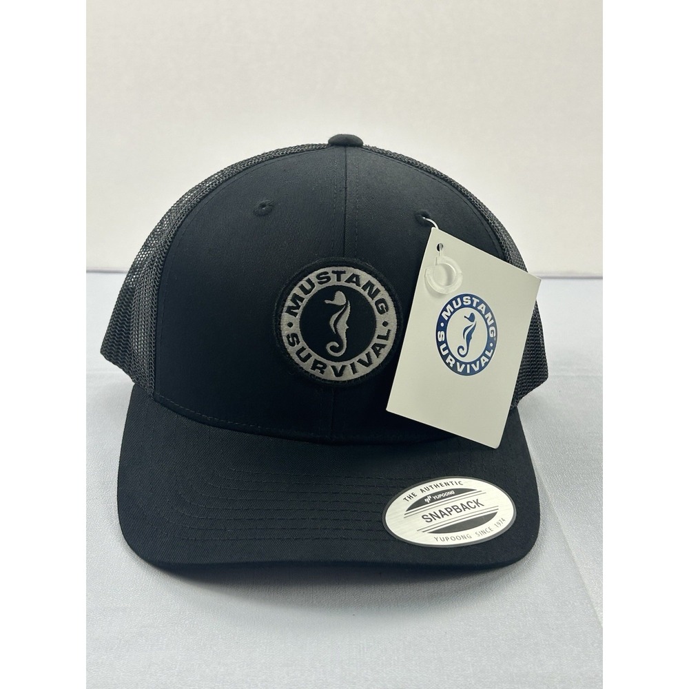 Mustang Survival MA0105 Baseball Hat Black Mesh Trucker Snapback Yupoong NEW